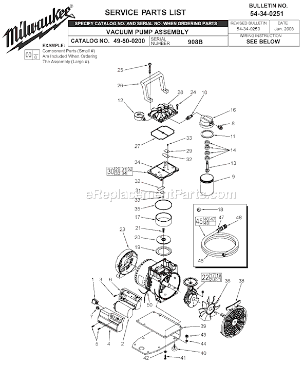 Milwaukee 49-50-0200 (SER 908B) Vacuum Pump Assembly Page A Diagram