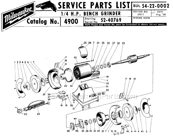 Milwaukee 4900 (SER 52-40769) 1/4 H.P. Bench Grinder Page A Diagram