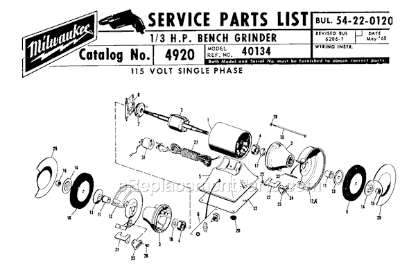Milwaukee 4920 (SER 40134) 1/3 H.P. Bench Grinder Page A Diagram