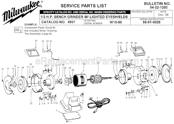 Milwaukee 4931 (SER W10-86) Grinder Page A Diagram
