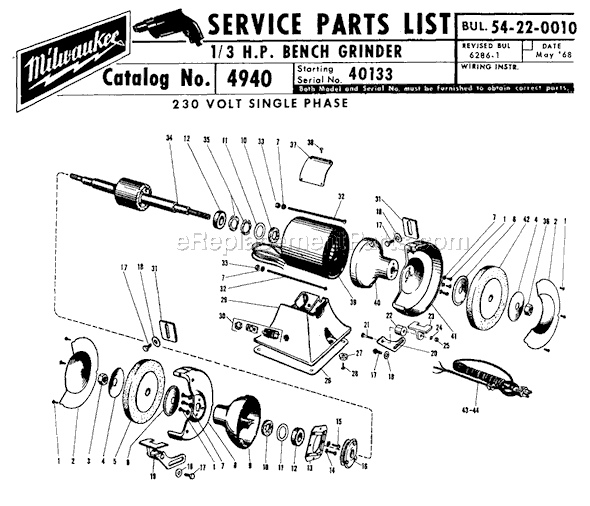 Milwaukee 4940 (SER 40133) 1/3 H.P. Bench Grinder Page A Diagram