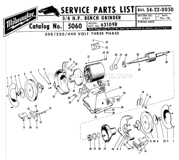 Milwaukee 5060 (SER 63109-B) 3/4 H.P. Bench Grinder Page A Diagram