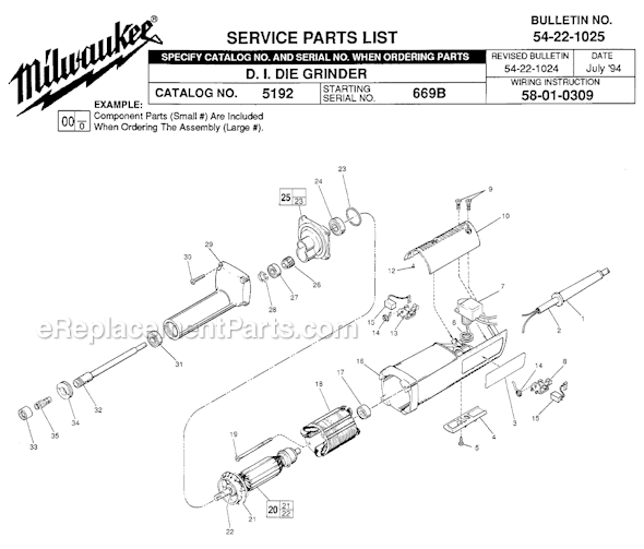 Milwaukee 5192 (SER 699B) D.I. Grinder Page A Diagram