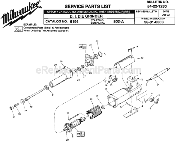 Milwaukee 5194 (SER 803-A) D.I. Grinder Page A Diagram