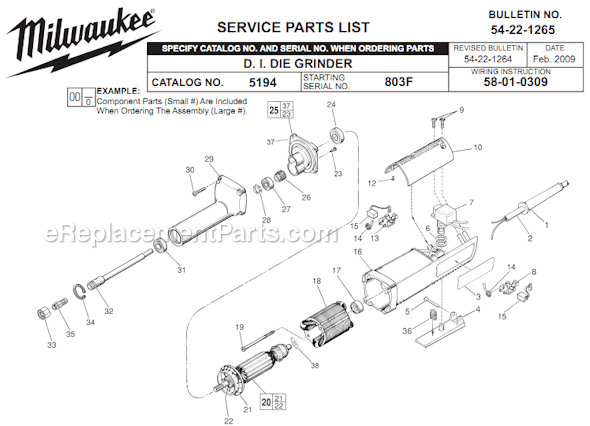 Milwaukee 5194 (SER 803F) D.I. Grinder Page A Diagram