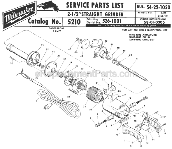 Milwaukee 5210 (SER 526-1001) Grinder Page A Diagram