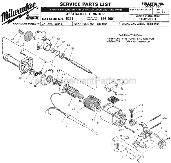 Milwaukee 5211 (SER 676-1001) Grinder Page A Diagram