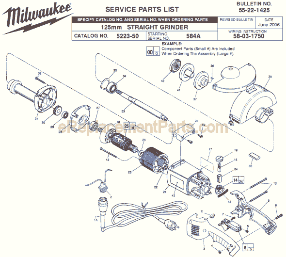 Milwaukee 5223-50 (SER 584A) Grinder Page A Diagram