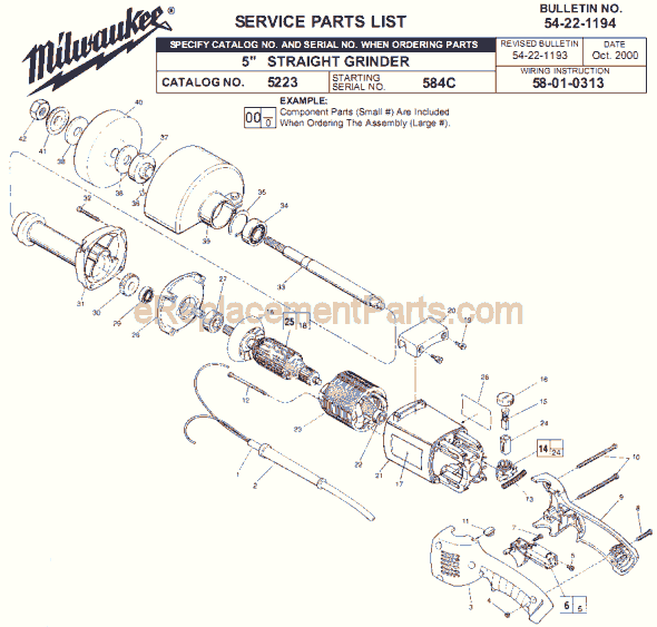 Milwaukee 5223 (SER 584C) Grinder Page A Diagram