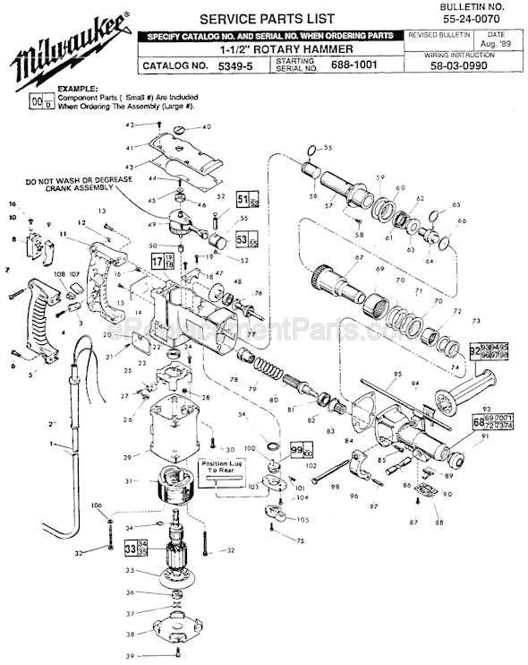 Milwaukee 5349-5 (SER 688-1001) Rotary Hammer Page A Diagram