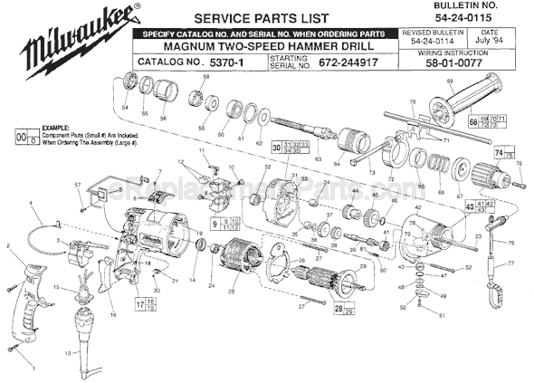 Milwaukee 5370-1 (SER 672-244917) Magnum Two Speed Hammer Drill Page A Diagram