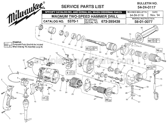 Milwaukee 5370-1 (SER 672-285438) Magnum Two-Speed Hammer Drill Page A Diagram