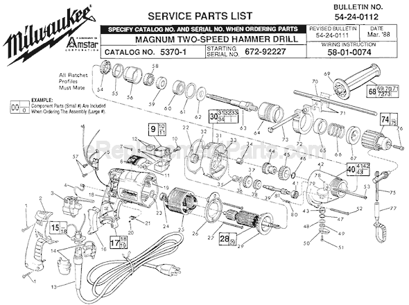 Milwaukee 5370-1 (SER 672-92227) Magnum Two-Speed Hammer Drill Page A Diagram