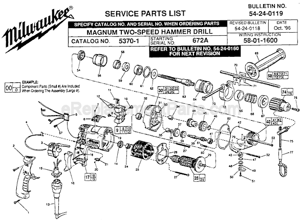 Milwaukee 5370-1 (SER 672A) Magnum Two-Speed Hammer Drill Page A Diagram