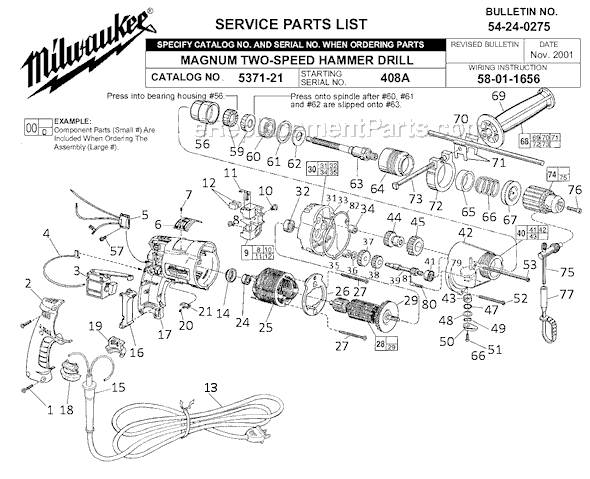 Milwaukee 5371-21 (SER 408A) Magnum Two-Speed Hammer Drill Page A Diagram