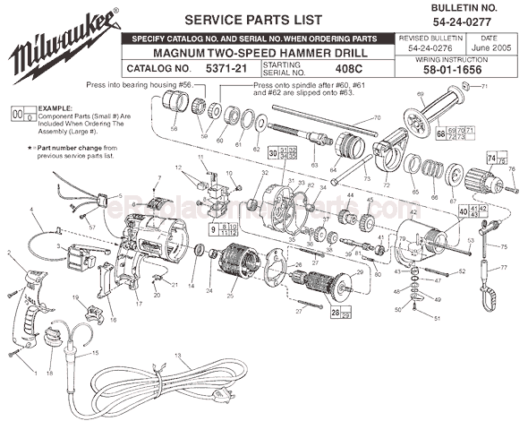 Milwaukee 5371-21 (SER 408C) Magnum Two-Speed Hammer Drill Page A Diagram