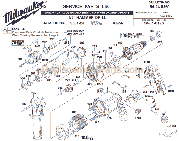 Milwaukee 5381-20 (SER A67A) Hammer Drill Page A Diagram