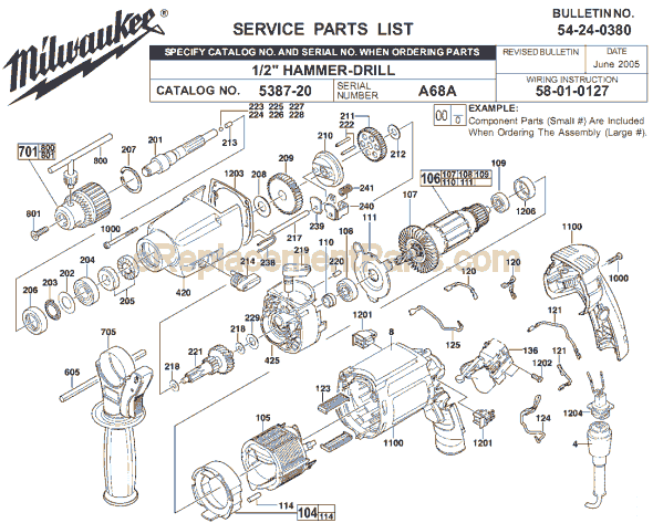 Milwaukee 5387-20 (SER A68A) Hammer Drill Page A Diagram