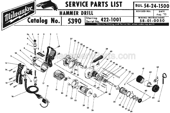 Milwaukee 5390 (SER 422-1001) Hammer Drill Page A Diagram