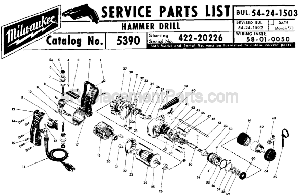 Milwaukee 5390 (SER 422-20226) Hammer Drill Page A Diagram