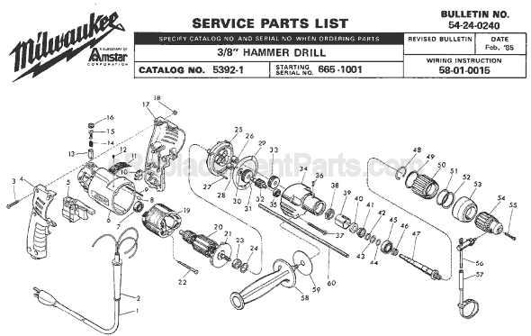 Milwaukee 5392-1 (SER 665-1001) Hammer Drill Page A Diagram