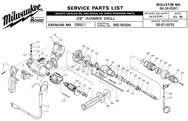 Milwaukee 5392-1 (SER 665-56500) Hammer Drill Page A Diagram