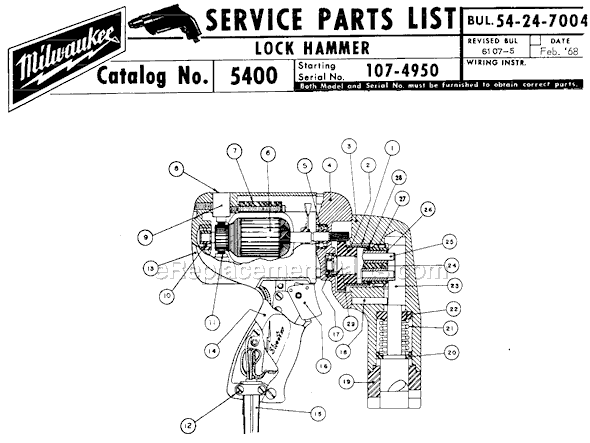 Milwaukee 5400 (SER 107-4950) Lock Hammer Page A Diagram