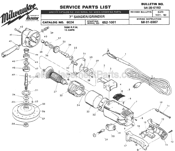 Milwaukee 6024 (SER 652-1001) Grinder Page A Diagram