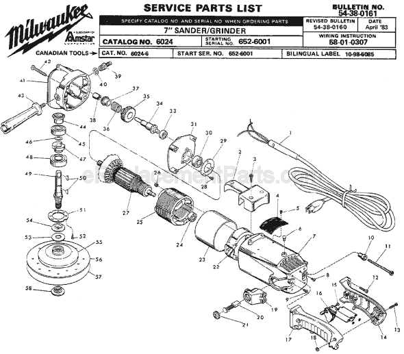 Milwaukee 6024 (SER 652-6001) Grinder Page A Diagram