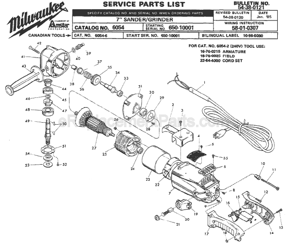 Milwaukee 6054 (SER 650-10001) Grinder Page A Diagram