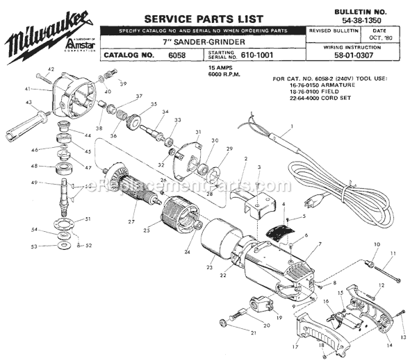 Milwaukee 6058 (SER 651-6401) 7" Sander/Grinder Page A Diagram
