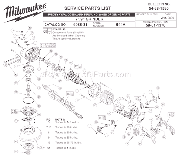 Milwaukee 6088-31 (SER B44A) Grinder Page A Diagram