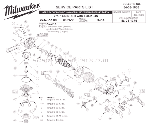 Milwaukee 6089-30 (SER B45A) Grinder Page A Diagram