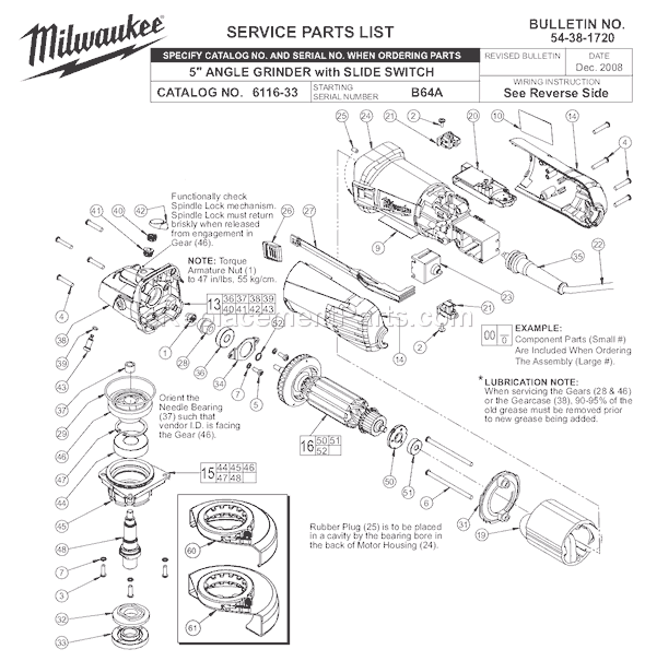 Milwaukee 6116-33 (SER B64A) Grinder Page A Diagram