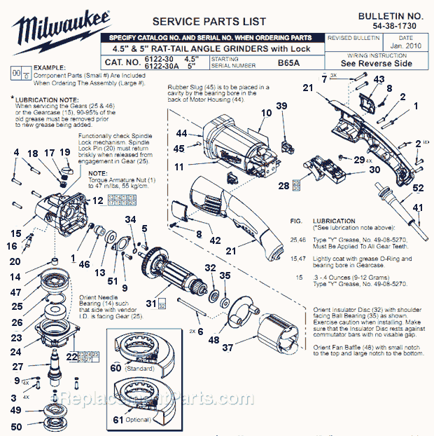 Milwaukee 6122-30 (B65A) Grinder Page A Diagram