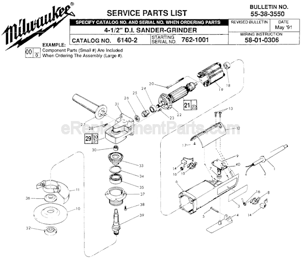 Milwaukee 6140-2 (SER 762-1001) Sander/Grinder Page A Diagram