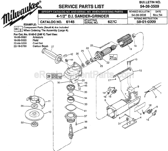 Milwaukee 6145 (SER 627C) Sander/Grinder Page A Diagram
