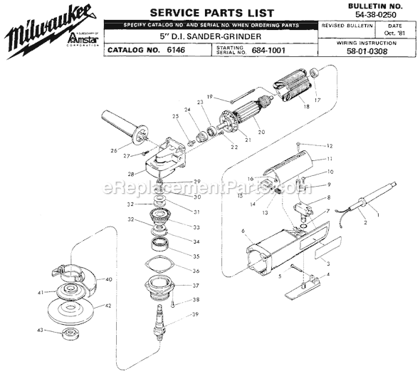 Milwaukee 6146 (SER 684-1001) 5" D.I. Sander / Grinder Page A Diagram