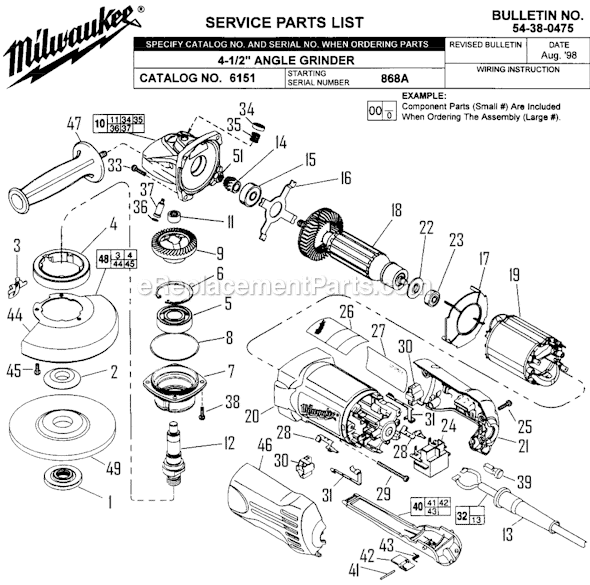Milwaukee 6151 (SER 868A) 4-1/2 in. Magnum Sander/Grinder Page A Diagram