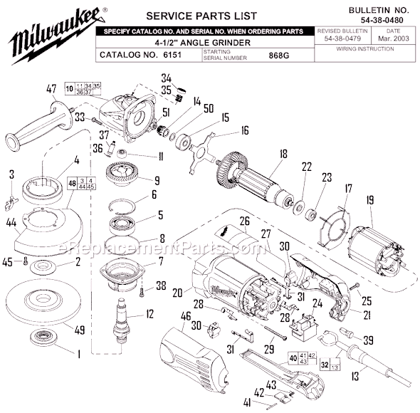 Milwaukee 6151 (SER 868G) 4-1/2 in. Magnum Sander/Grinder Page A Diagram