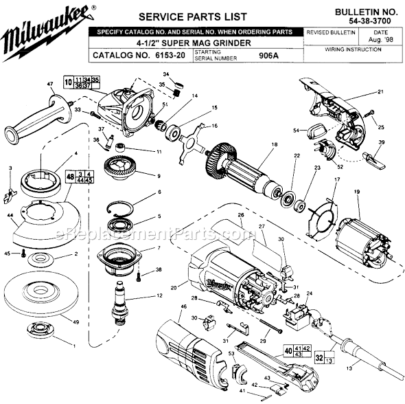 Milwaukee 6153-20 (SER 906A) 4-1/2 in. Super Magnum Sander/Grinder Page A Diagram