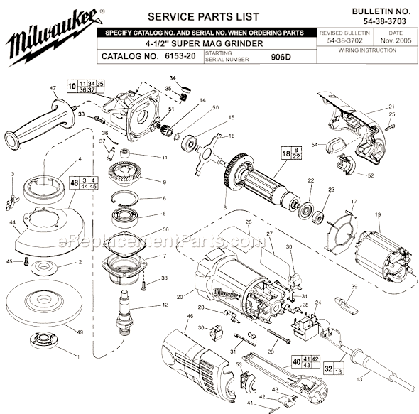 Milwaukee 6153-20 (SER 906D) 4-1/2 in. Super Magnum Sander/Grinder Page A Diagram
