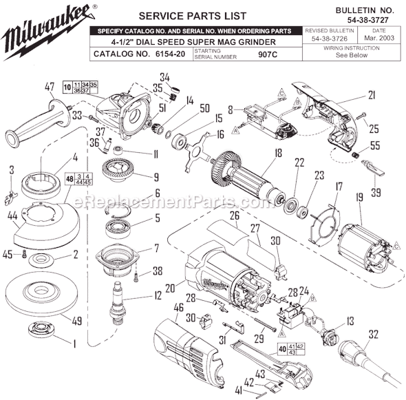 Milwaukee 6154-20 (SER 907C) 4-1/2 in. Super Magnum Sander/Grinder Page A Diagram