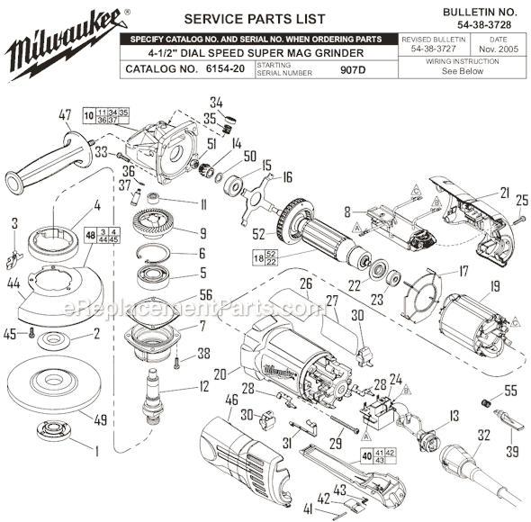 Milwaukee 6154-20 (SER 907D) 4-1/2 in. Super Magnum Sander/Grinder Page A Diagram