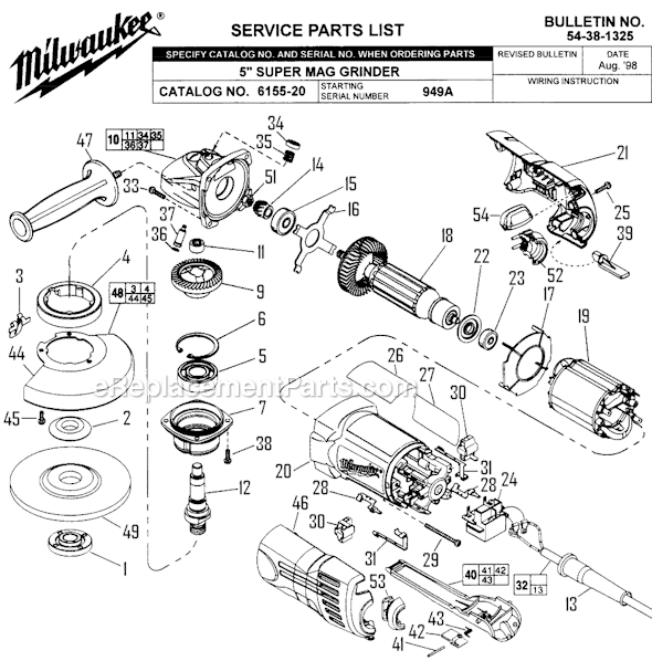 Milwaukee 6155-20 (SER 949A) 5 in. Magnum Sander/Grinder Page A Diagram