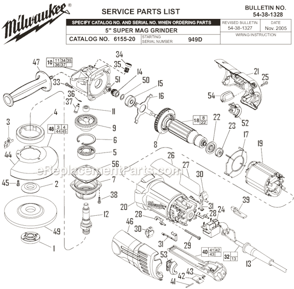 Milwaukee 6155-20 (SER 949D) 5 in. Magnum Sander/Grinder Page A Diagram