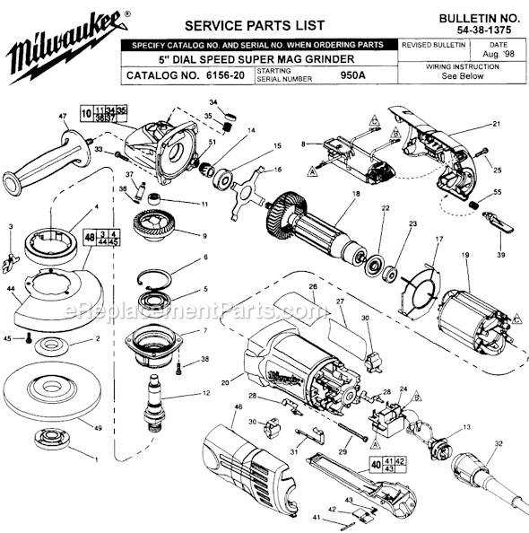 Milwaukee 6156-20 (SER 950A) 5 in. Magnum Sander/Grinder Page A Diagram