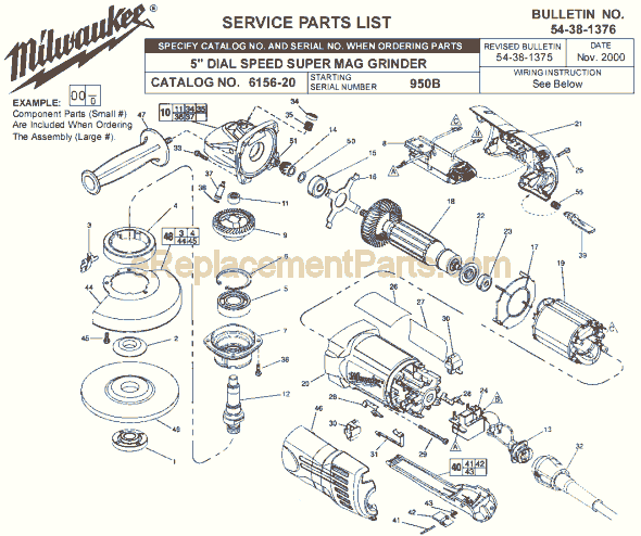 Milwaukee 6156-20 (SER 950B) Grinder Page A Diagram