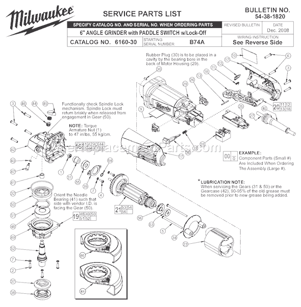 Milwaukee 6160-30 (SER B74A) Grinder Page A Diagram