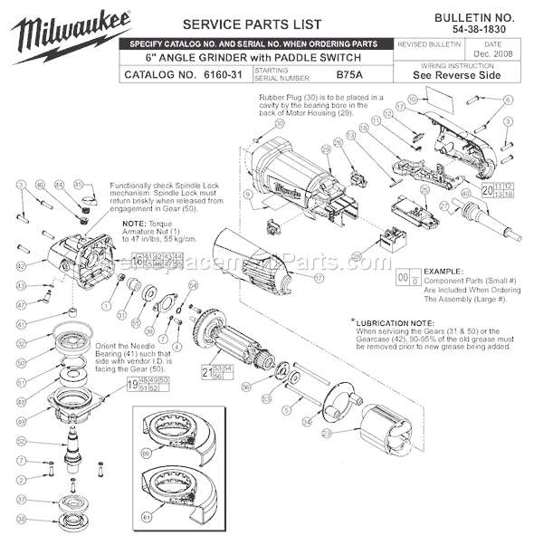 Milwaukee 6160-31 (SER B75A) Grinder Page A Diagram
